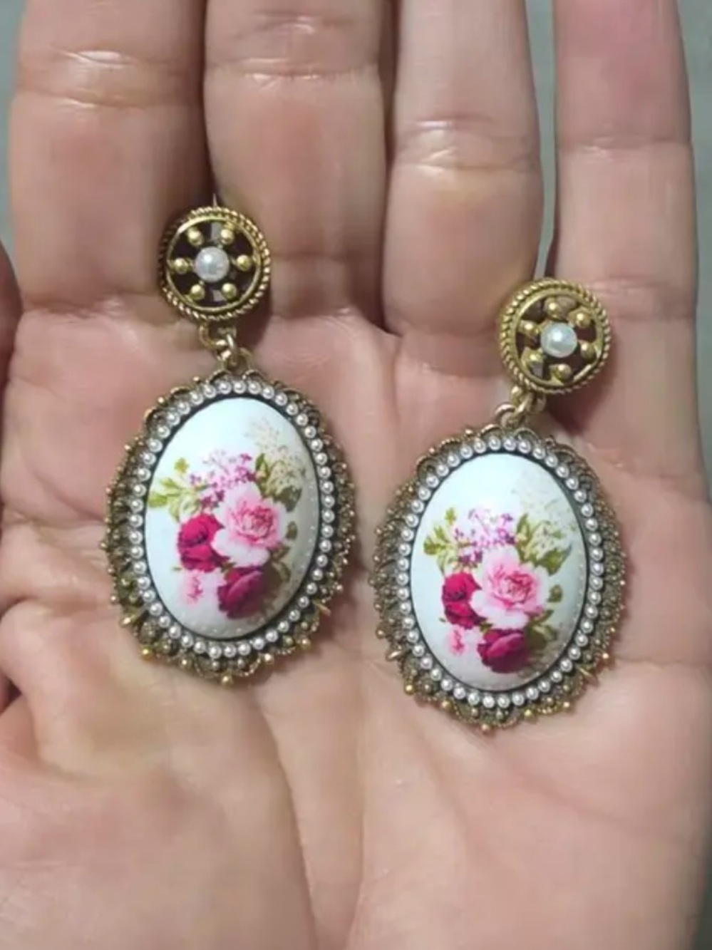 Vintage-Inspired Floral Pink Rose Drop Earrings